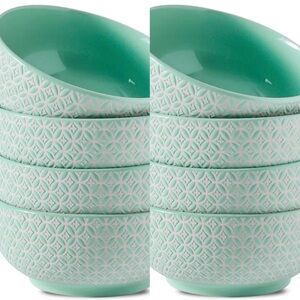 5 Bowls! Set of Green Textured Bowls - Ceramic mint green/jade green